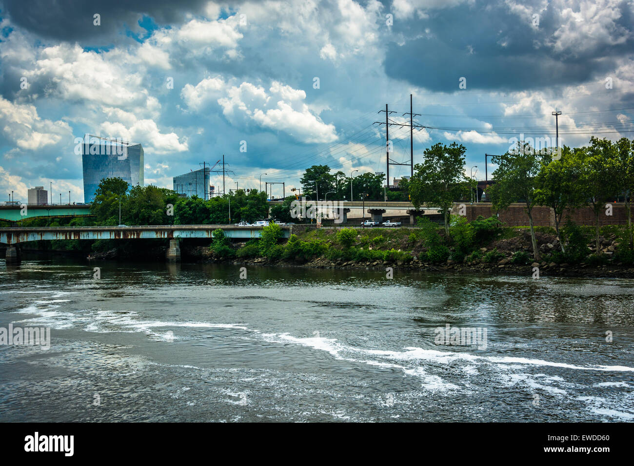 Dramatic sky over the Schuylkill River, in Philadelphia, Pennsylvania. Stock Photo