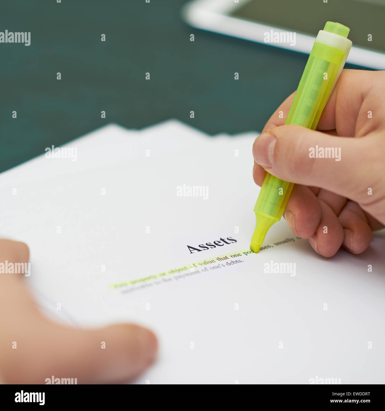 Marking words in an assets definition Stock Photo Alamy