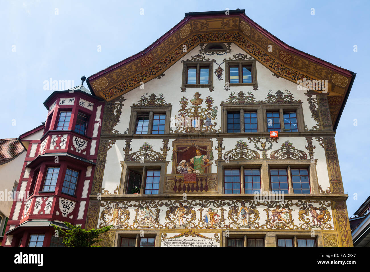Decorated exterior of a house in the old town of Lucerne, Switzerland