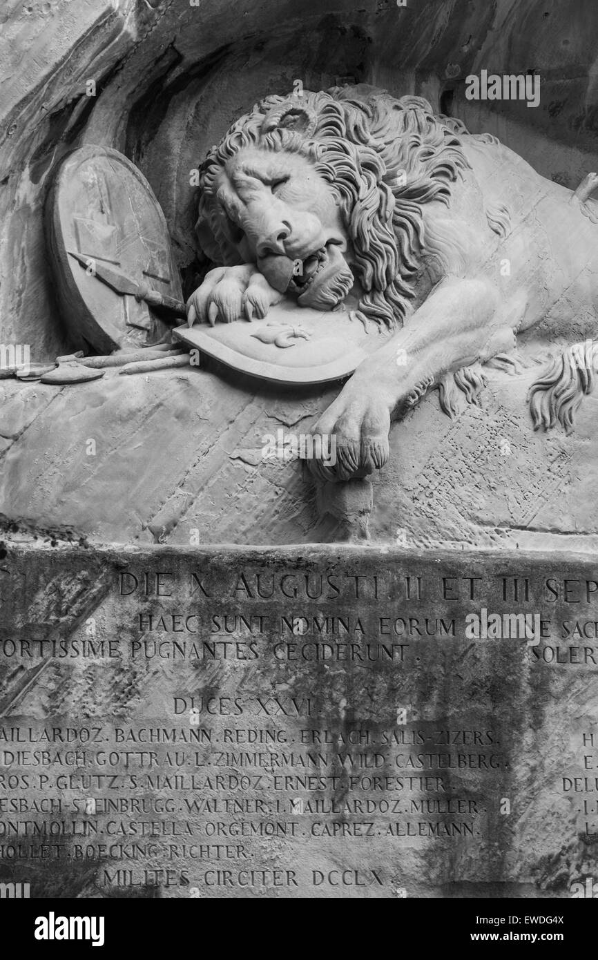The Dying Lion sculpture in Lucerne, Switzerland Stock Photo