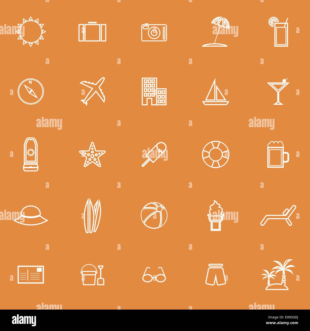 Summer line icons on orange background, stock vector Stock Vector