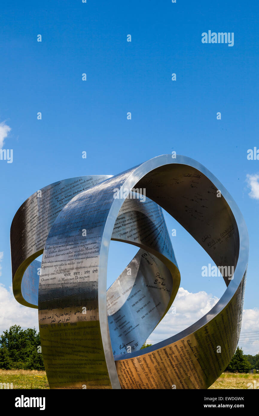 Stainless Steel sculpture commemorating the discovery of the Higgs particle and the 60th anniversary of CERN Stock Photo