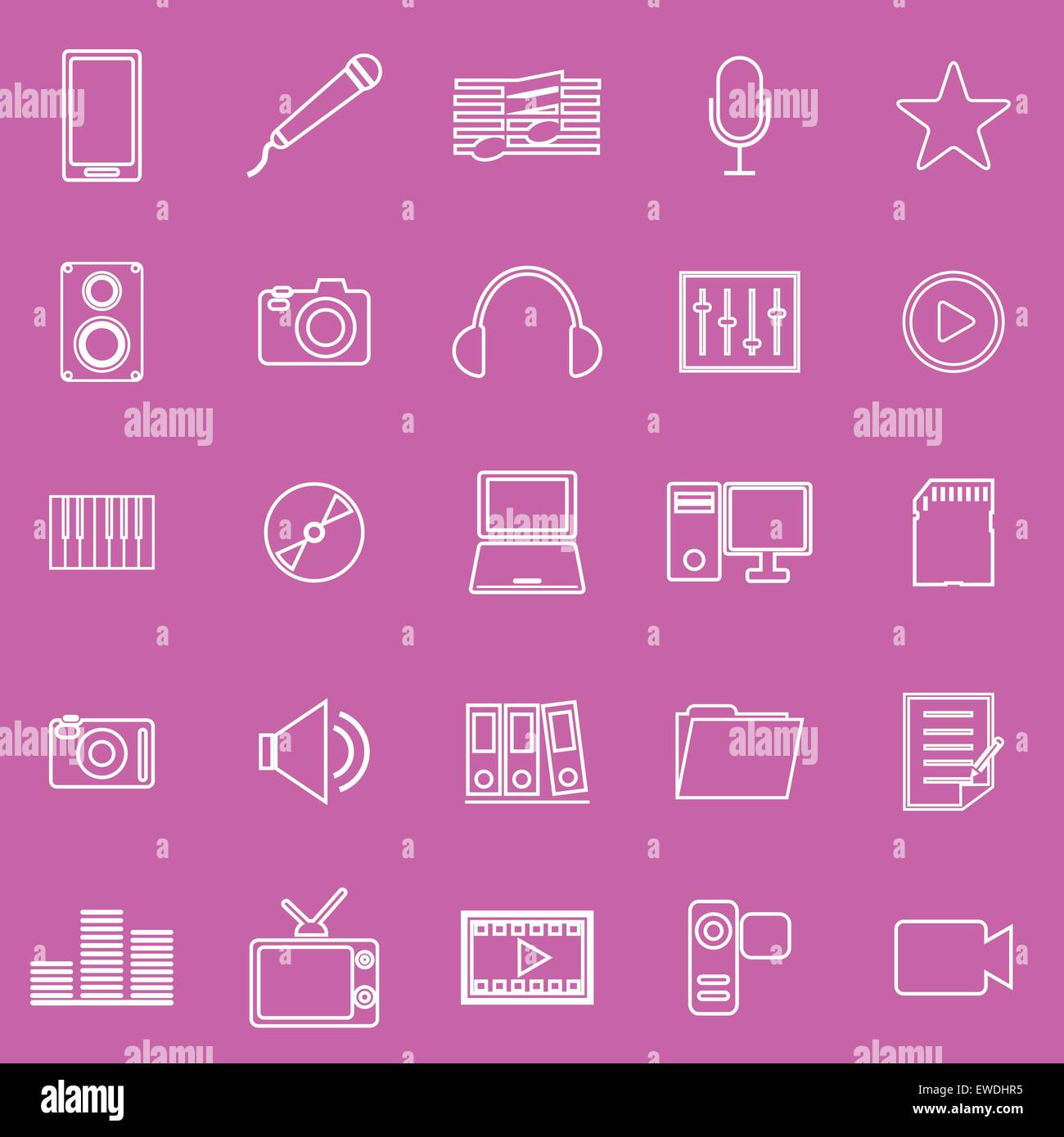 Media line icons on pink background, stock vector Stock Vector