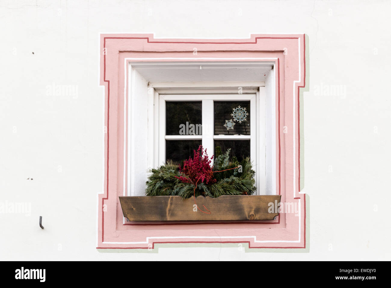 Squared glass window with pink frame and simple border with plant and  flower pot Stock Photo - Alamy