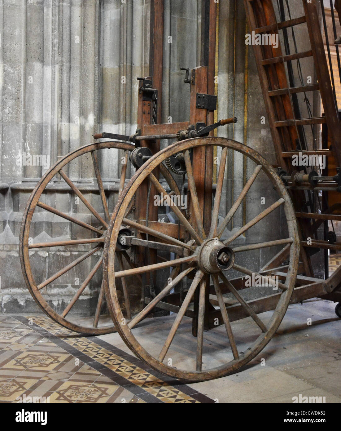 Old wheel staircase in church Stock Photo