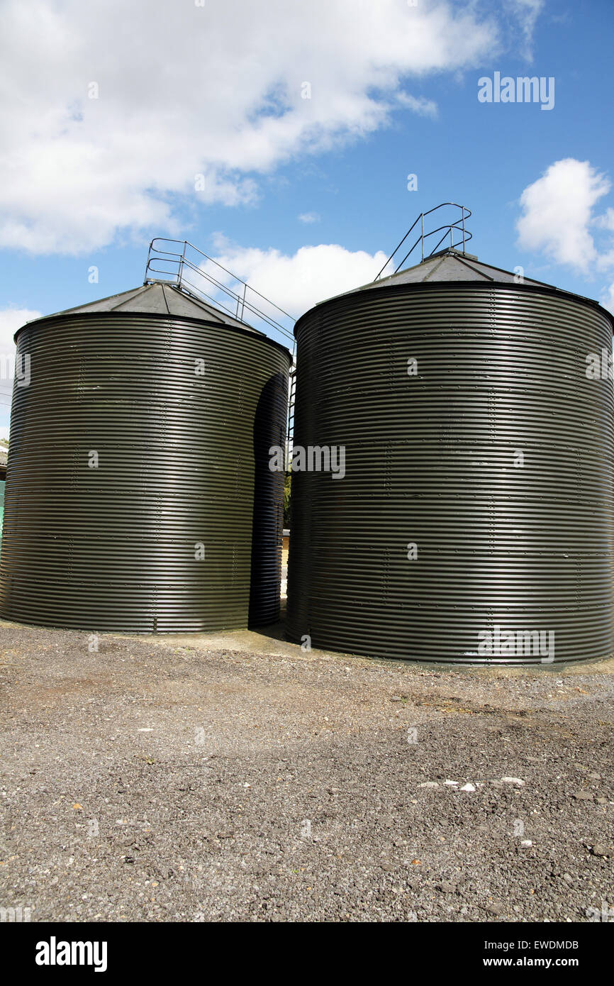 Silos used for storing grain and foodstuffs for livestock on a farm