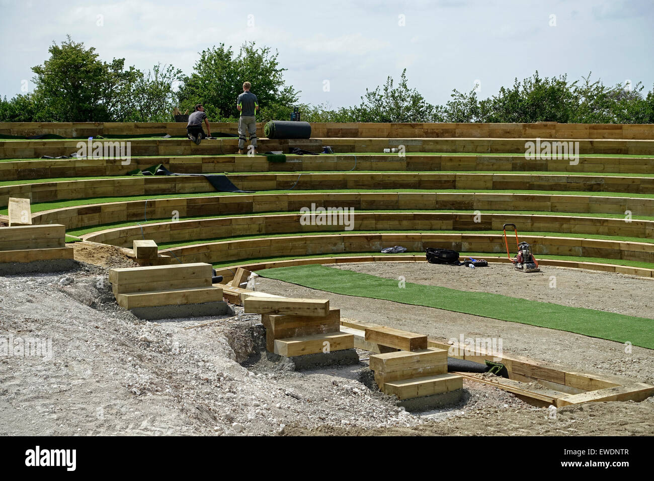 Construction work on the Brighton Open Air Theatre, (BOAT or B.O.A.T), Dyke Road Park, Brighton, England, 2015 Stock Photo