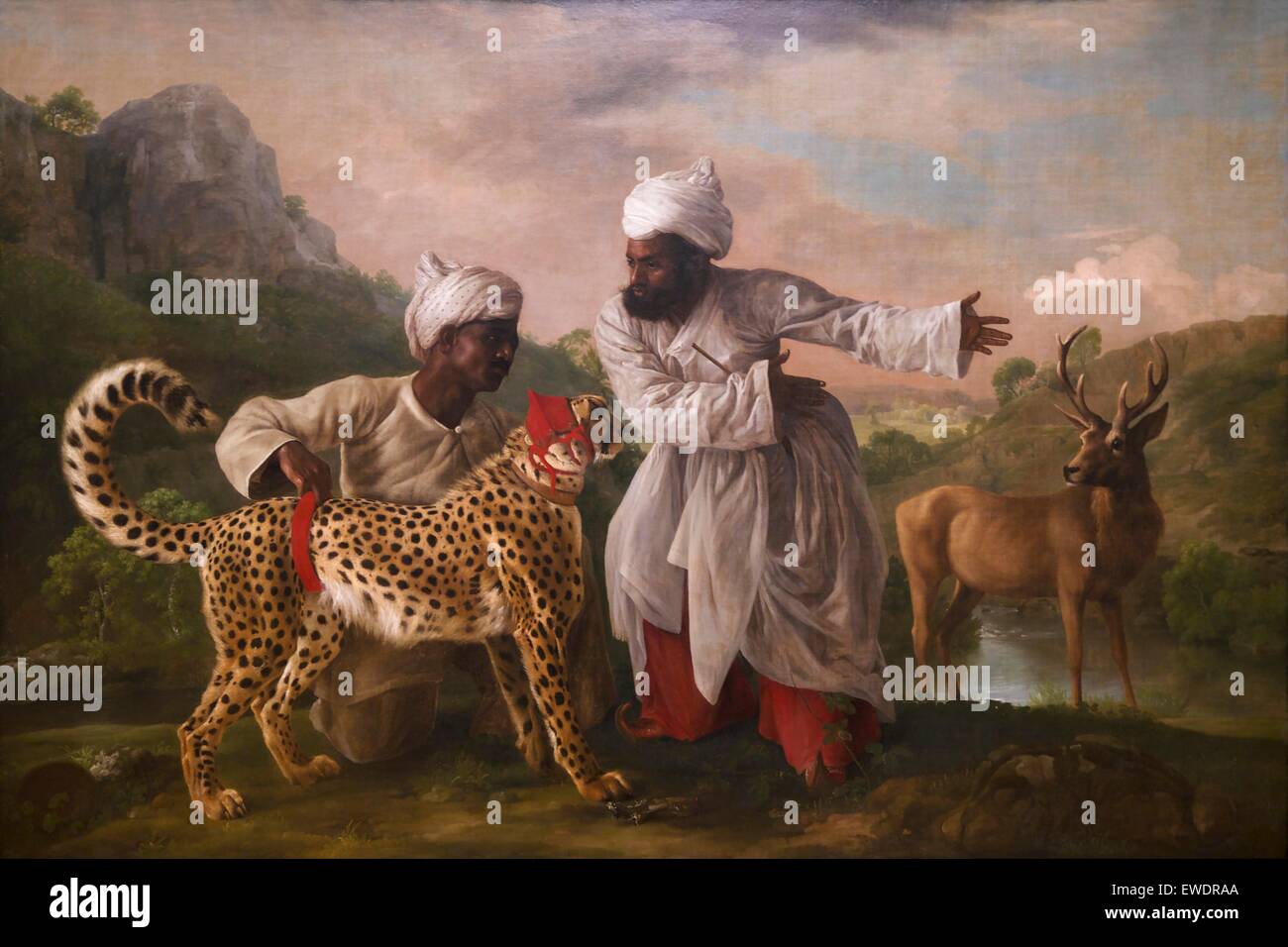 Cheetah and Stag with Two Indians, by George Stubbs, circa 1765, Stock Photo