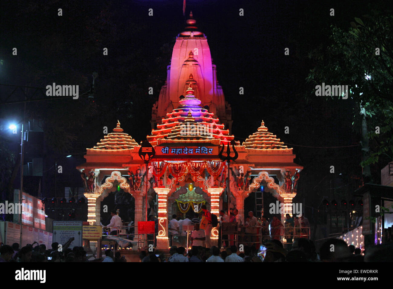 Local Shiva temple at night during festival. Kartik Purnima on the