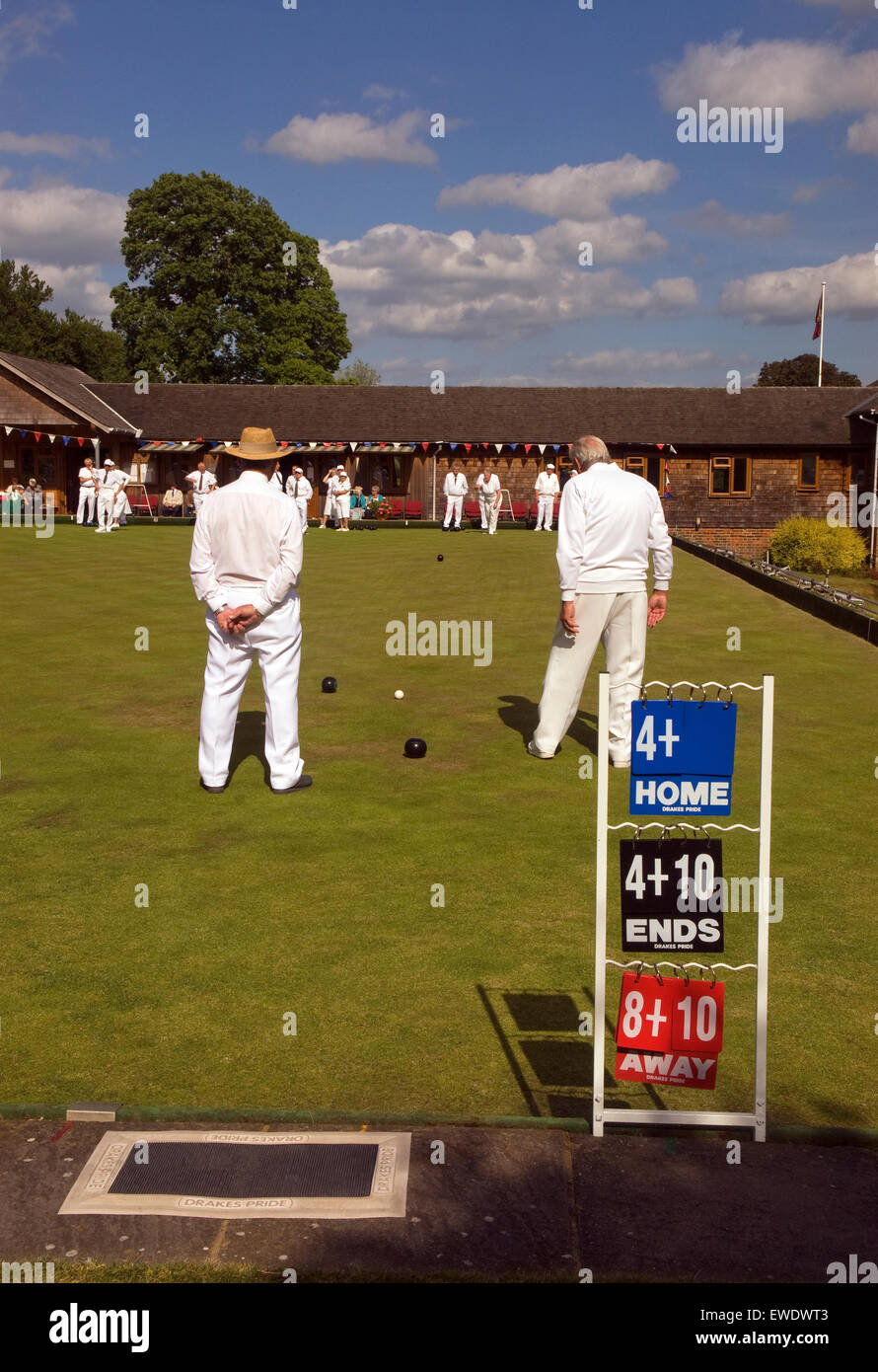 Bowls match in progress, Frensham, Surrey, UK. Stock Photo