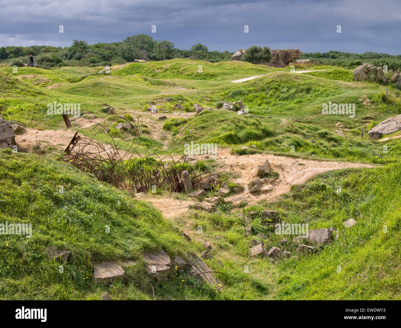 Normandy second world war battlefield of Pointe du Hoc. Landscape scarred with craters. Normandie. France. Stock Photo