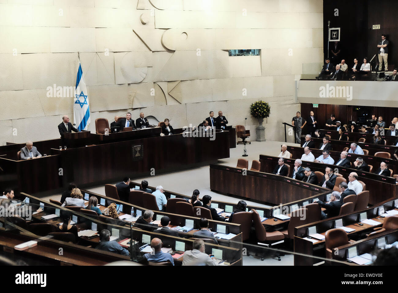 Jerusalem, Israel. 24th June, 2015. German Bundestag President Dr. NORBERT LAMMERT addresses the Knesset plenum.  Lammert visited the Knesset, the Israeli Parliament, to mark 50 years since the establishment of diplomatic relations between Israel and Germany. Credit:  Nir Alon/Alamy Live News Stock Photo