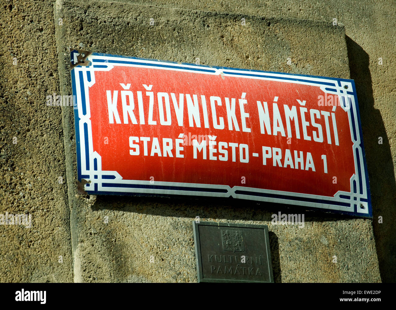 A street sign in central Prague (Praha), near the Charles Bridge Stock Photo