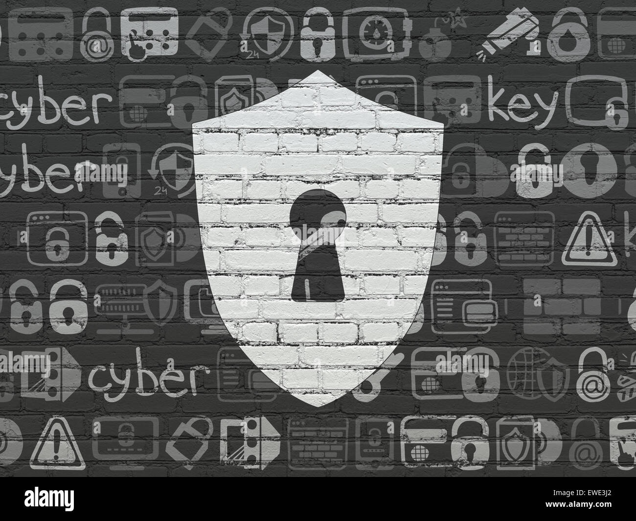 Safety concept: Shield With Keyhole on wall background Stock Photo - Alamy