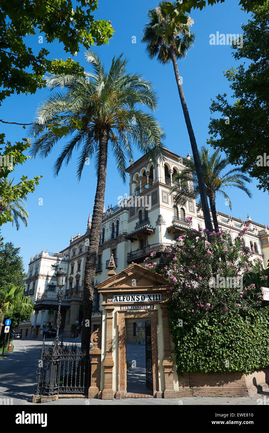 Seville, Spain, the entrance to the Hotel Alfonso XIII Stock Photo