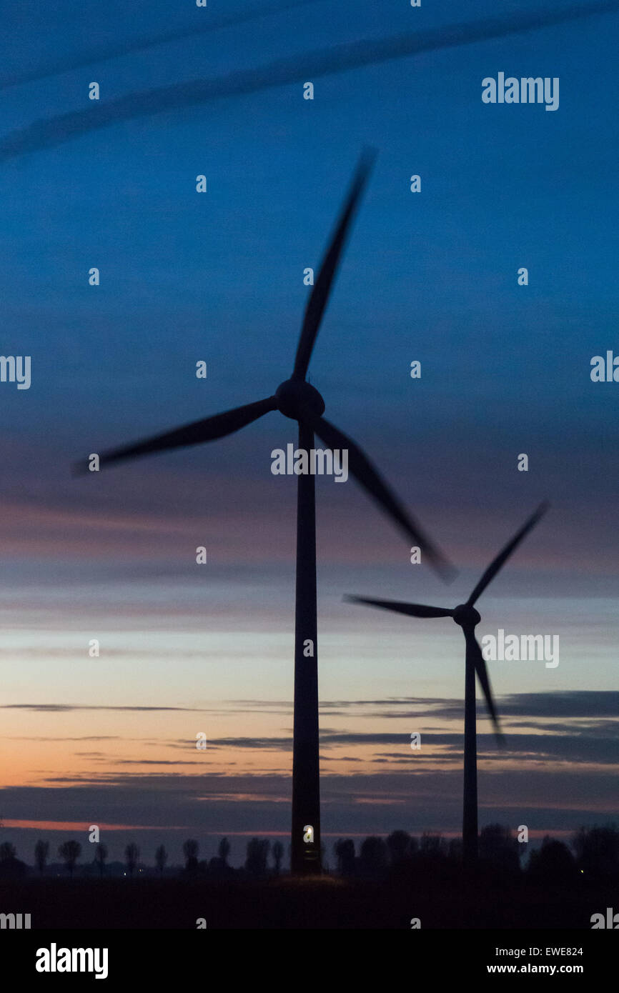 Hinte, Germany, wind turbines in the dusk Stock Photo