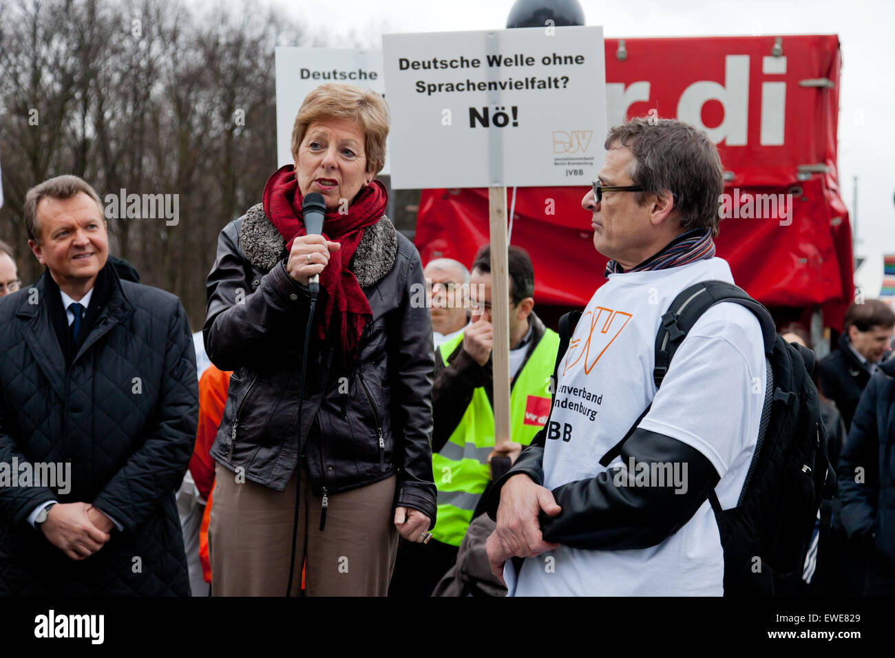 Berlin, Germany, demonstration of employees of Deutsche Welle Stock Photo