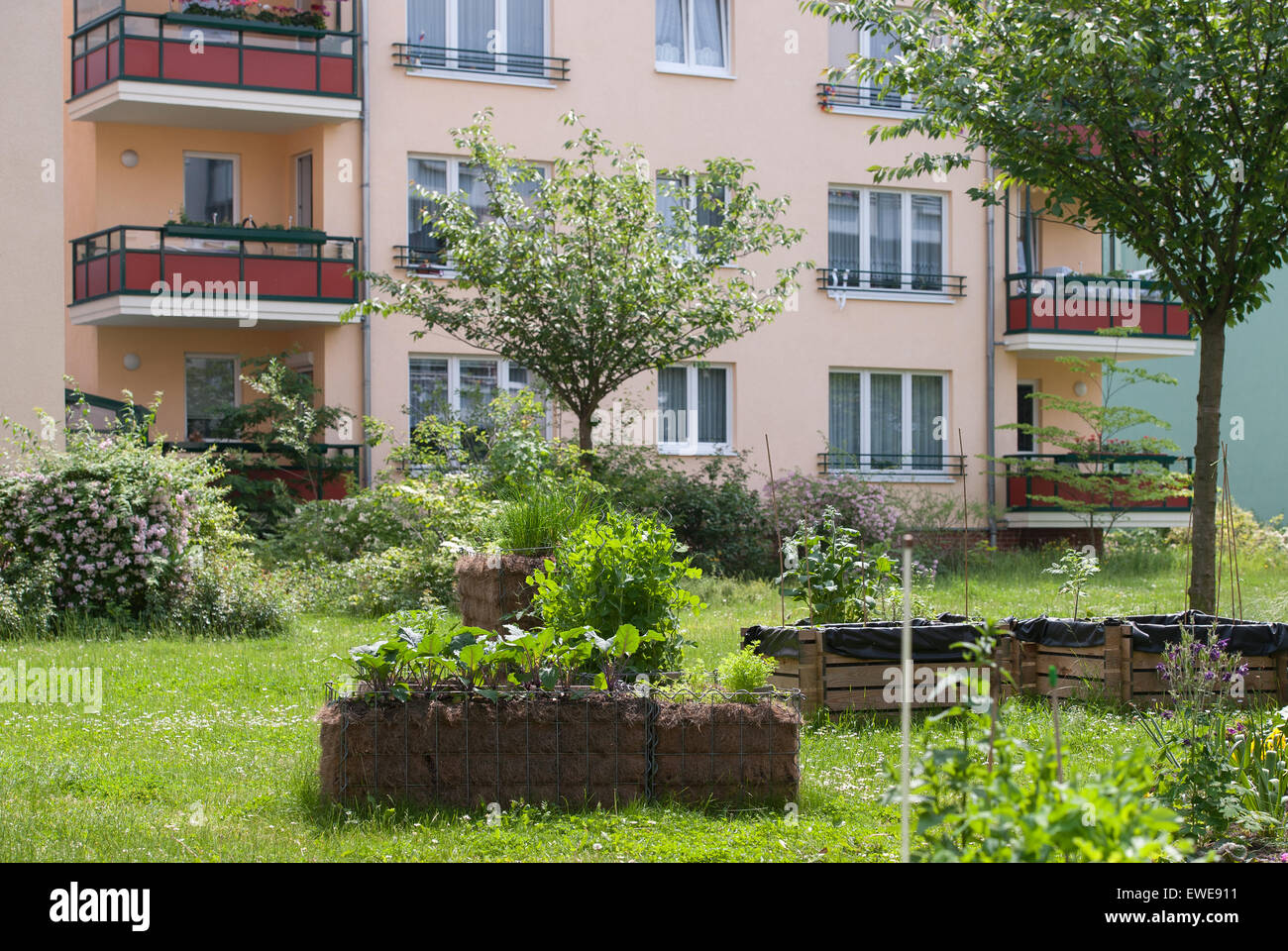 Berlin, Germany, the flower garden in the courtyard of the housing complex in the Annenstrasse Stock Photo