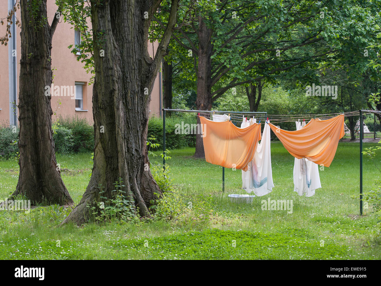 Berlin, Germany, drying clothes in the courtyard of the housing complex in the Annenstrasse Stock Photo