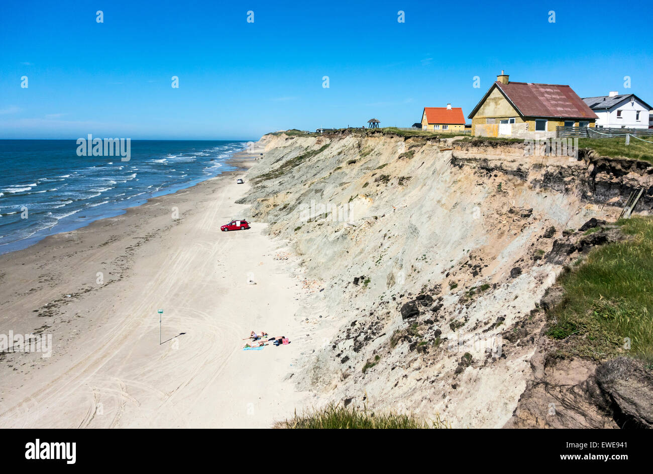 Sandy cliffs and beach at Nr. Lyngby in north west Jutland Denmark with the North Sea (Skagerak) left. Stock Photo