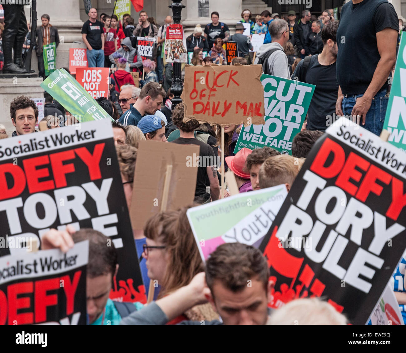 Anti austerity march in London City, June 2015, outside the Bank of England. Stock Photo