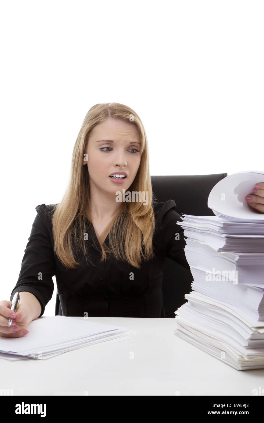 Woman office desk piles of paperwork hi-res stock photography and ...