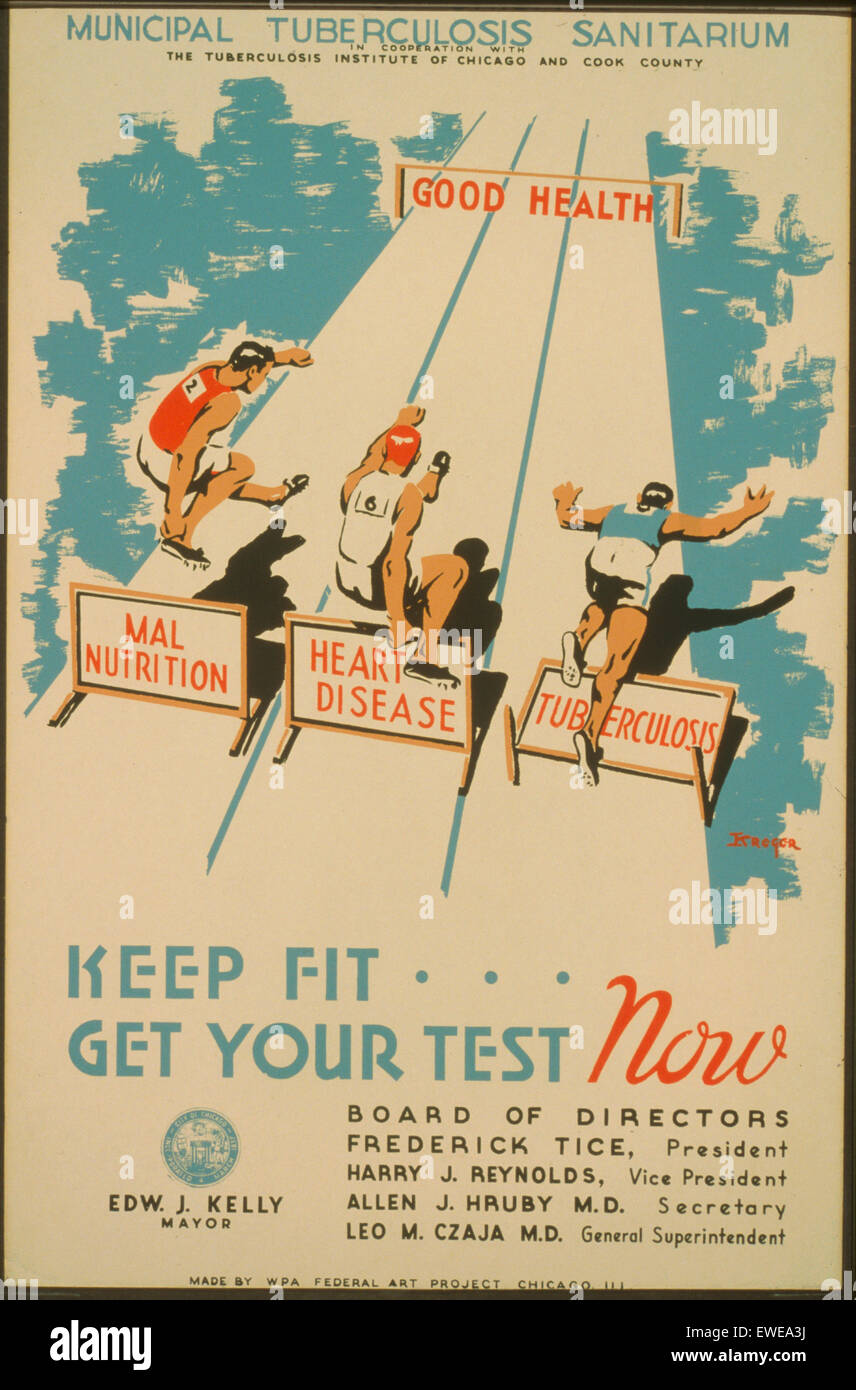 Work Projects Administration (WPA) poster for tuberculosis produced between 1936 and 1943. (Library of Congress) Stock Photo