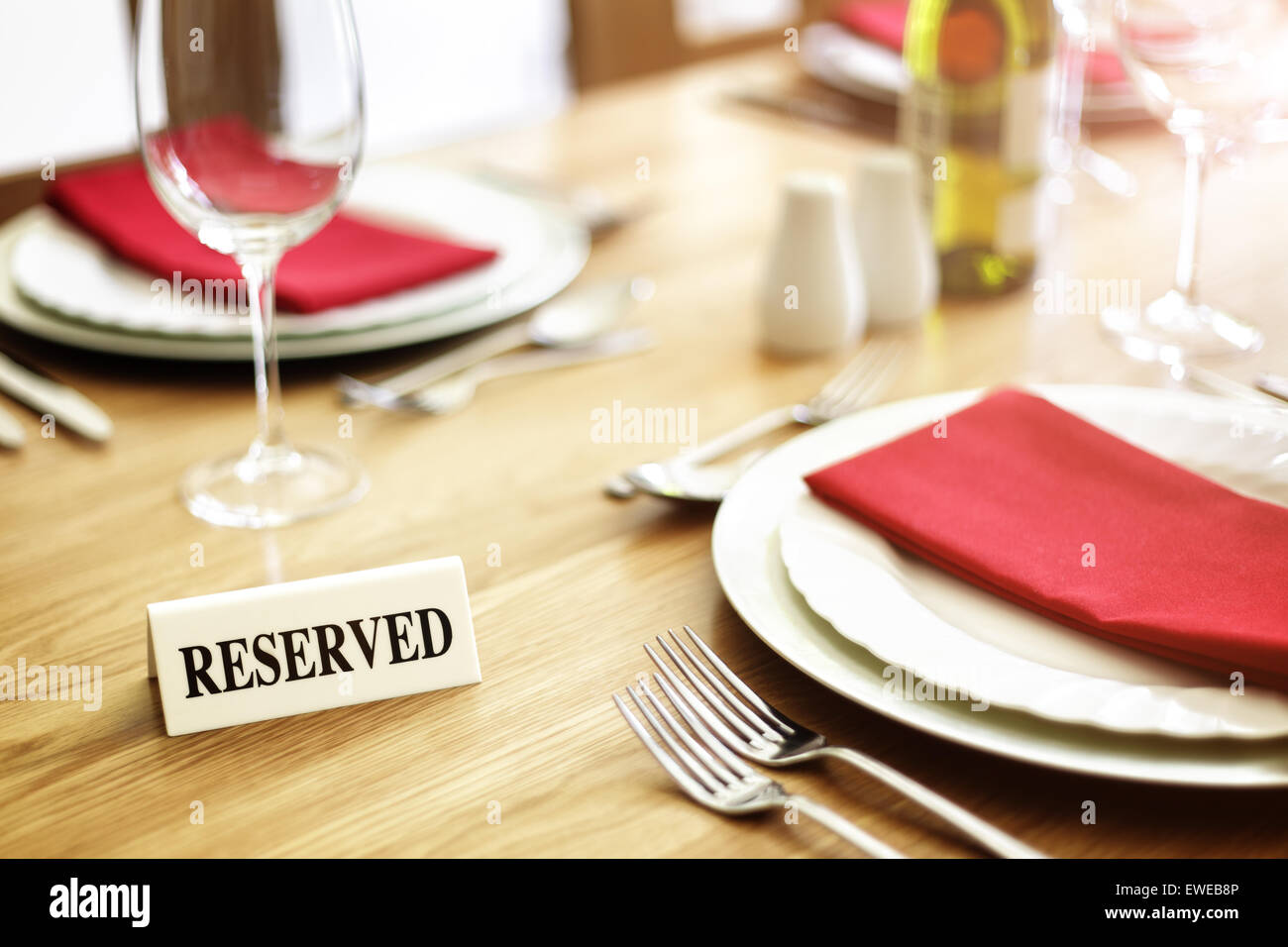 Restaurant reserved table sign Stock Photo