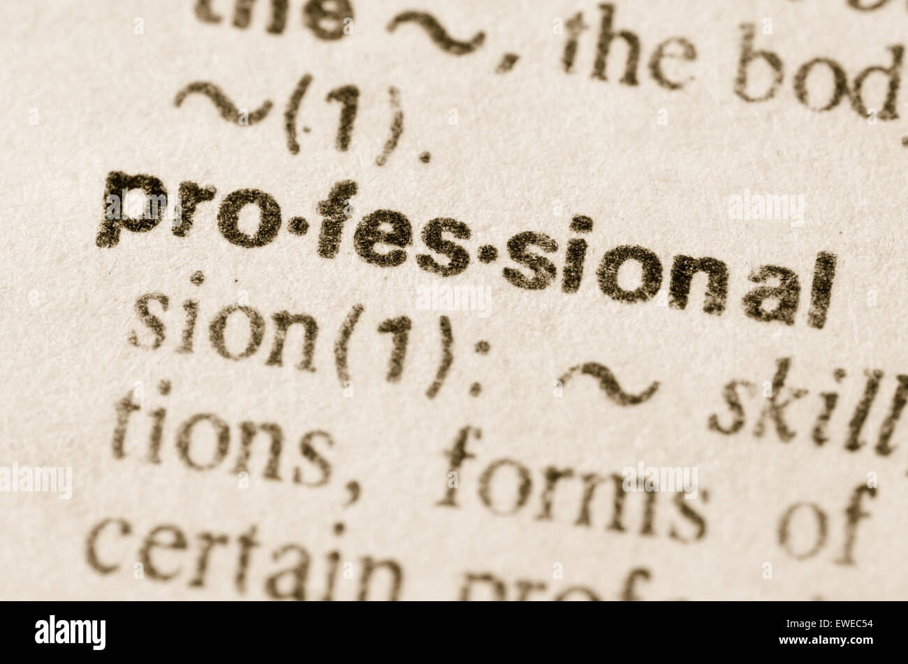 Definition of word professional  in dictionary Stock Photo