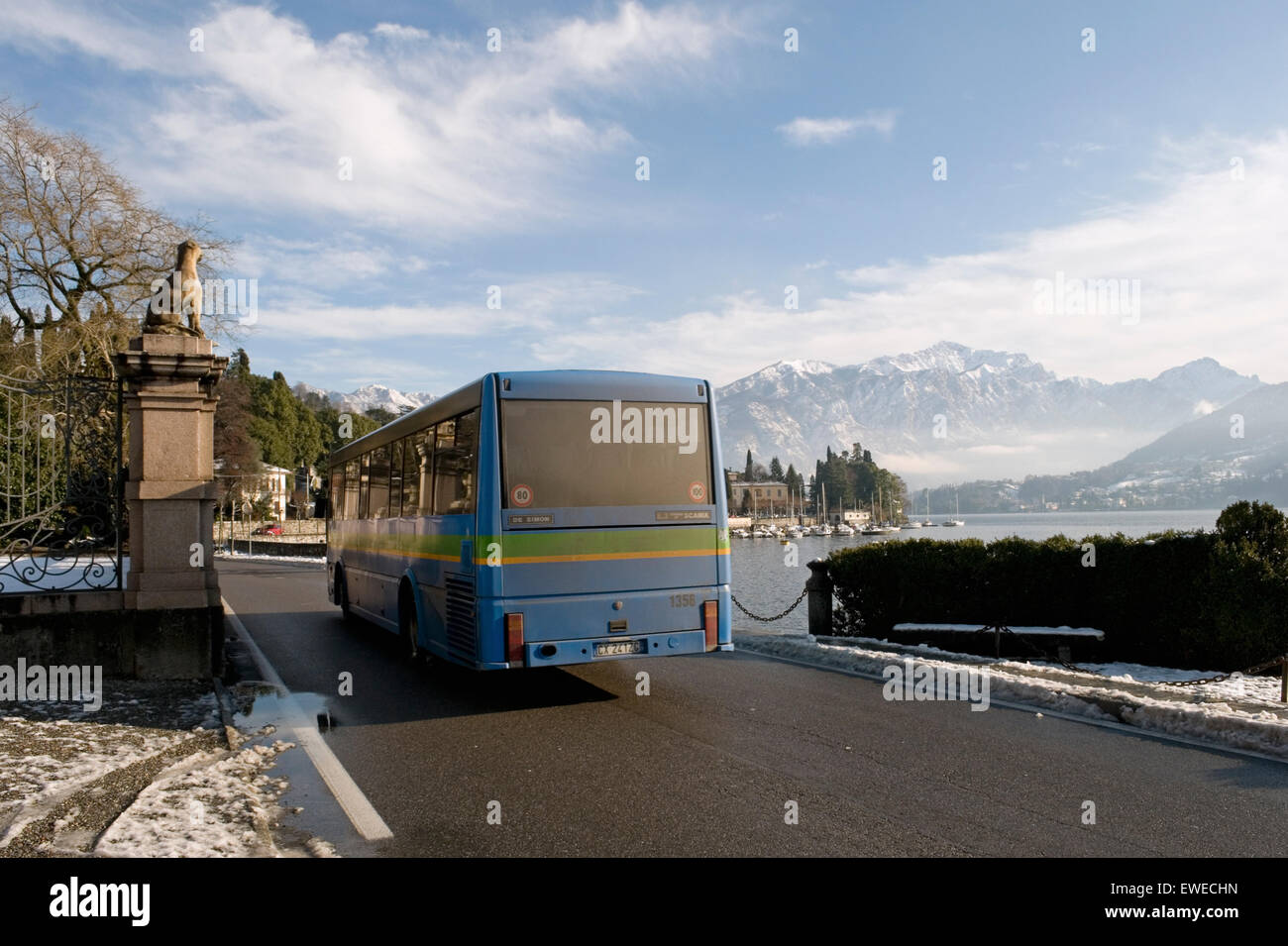 local bus service in wintertime, Tremezzo, Lake Como, Italy Stock Photo