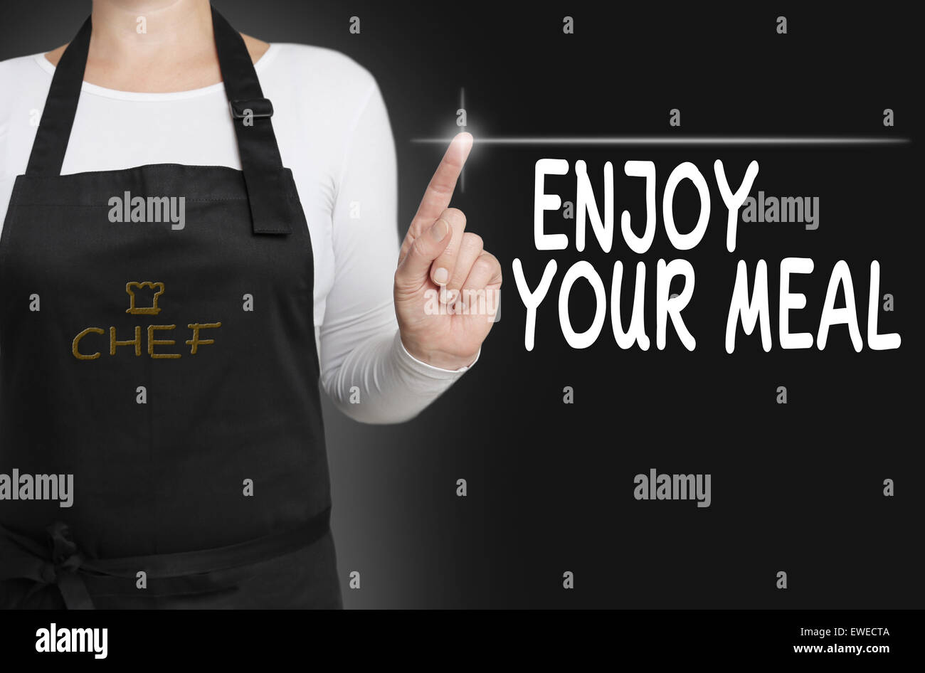 enjoy your meal touchscreen is operated by chef. Stock Photo