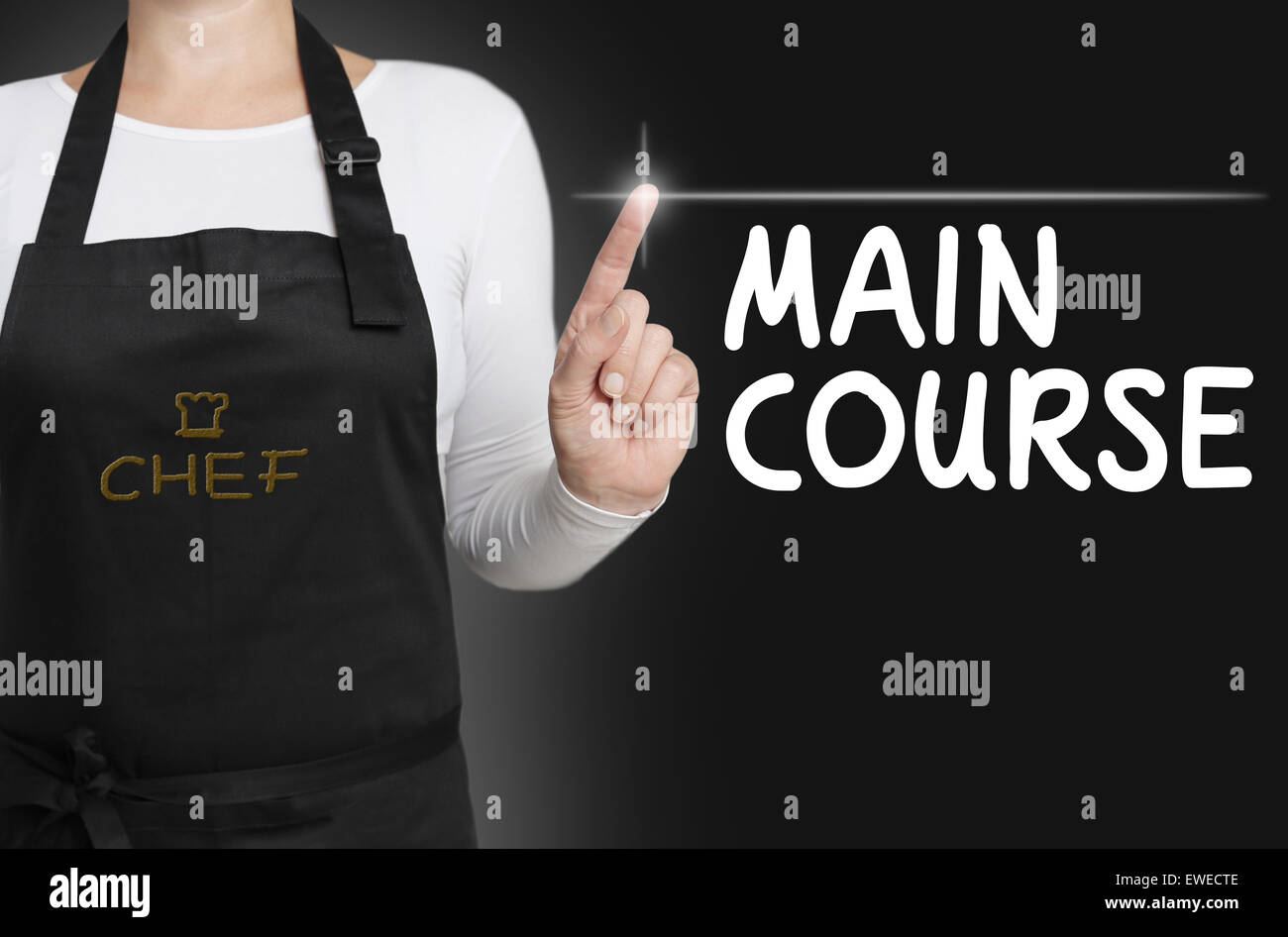 main course touchscreen is operated by chef. Stock Photo