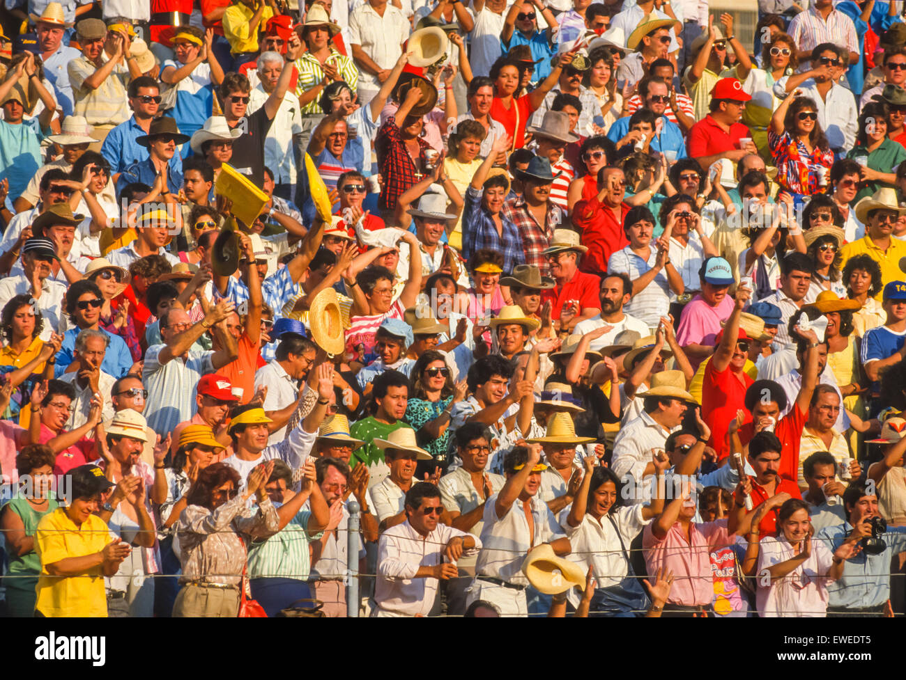 CARACAS, VENEZUELA - Crowd of spectators at bullfight in arena. 1988 Stock Photo