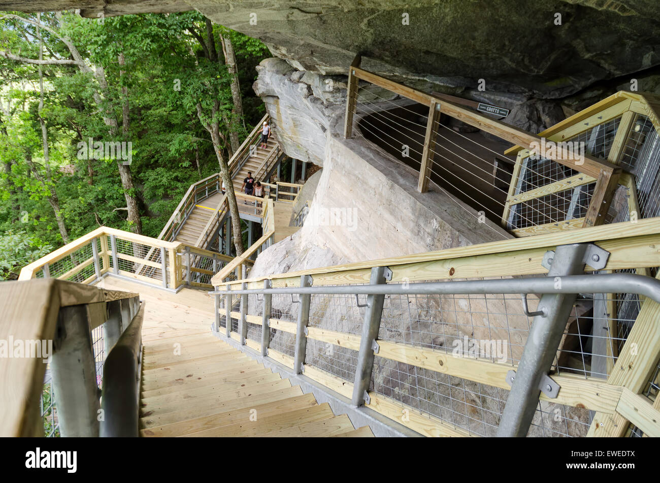 Stairs to chimney rock mountain, North Carolina, United States Stock Photo