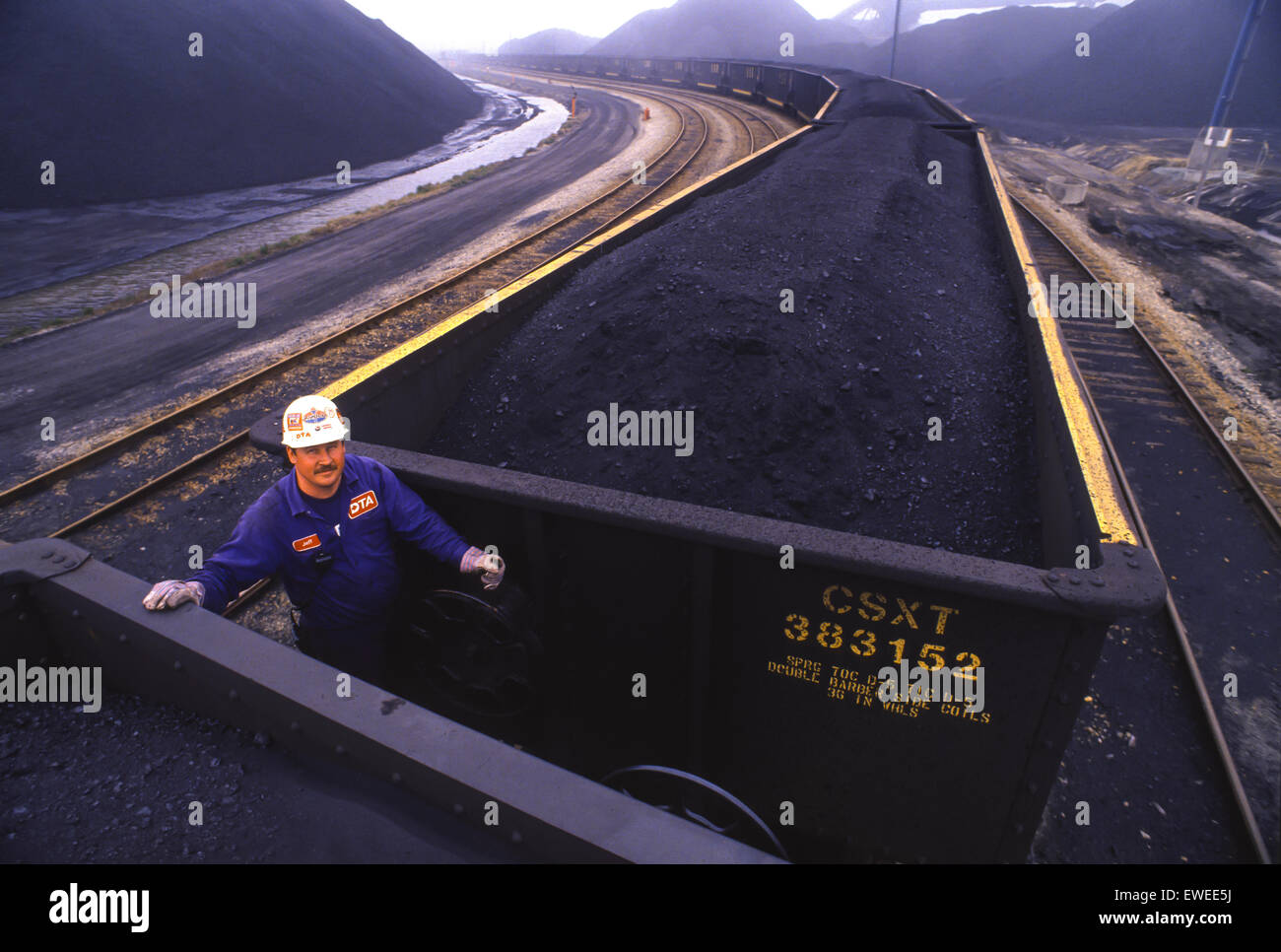 NEWPORT NEWS, VIRGINIA, USA - CSX coal cars at coal shipping terminal. Stock Photo