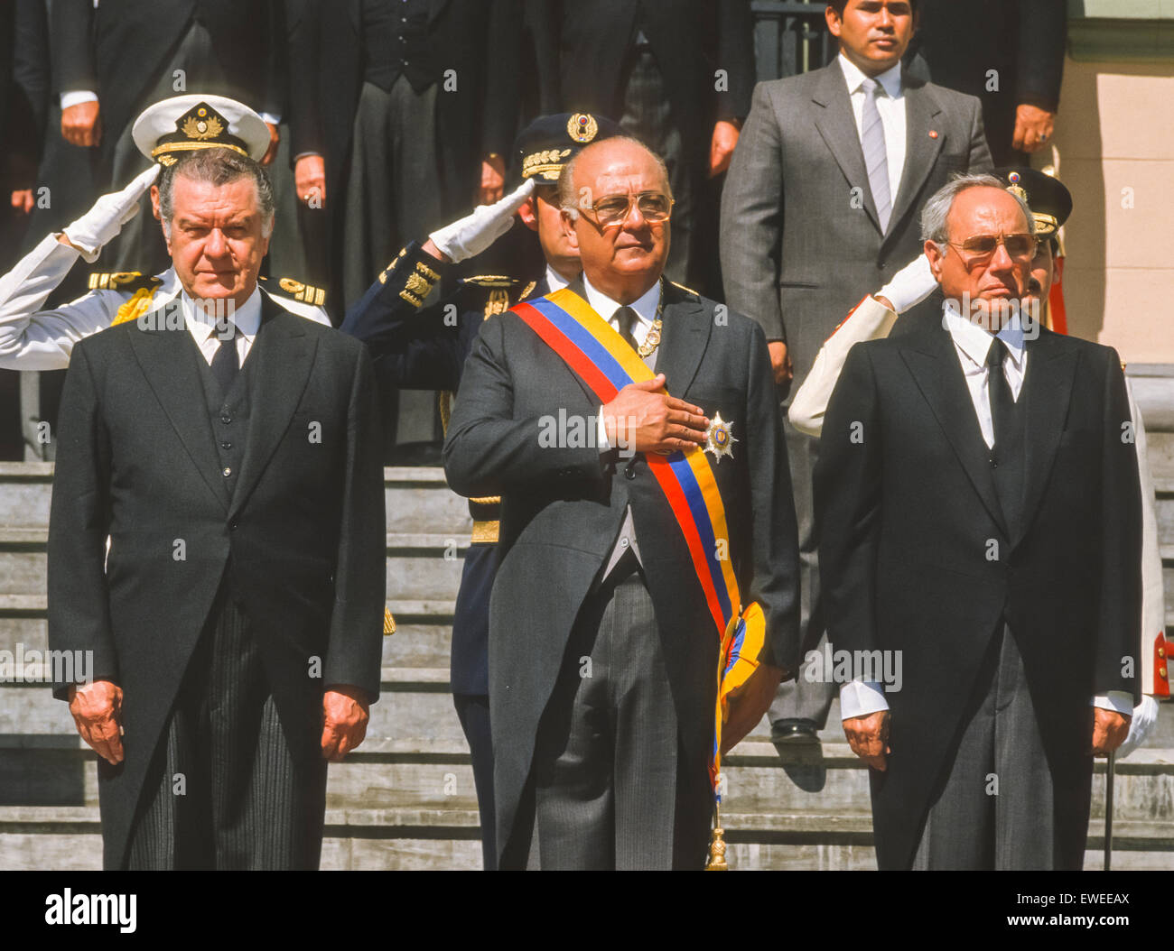 CARACAS, VENEZUELA - President Jaime Lusinchi during ceremony. 1987 Stock Photo