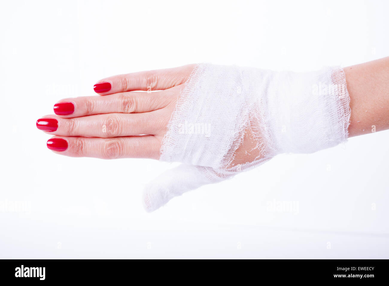 Bandage on a hand, Isolated on white, Clipping path Stock Photo