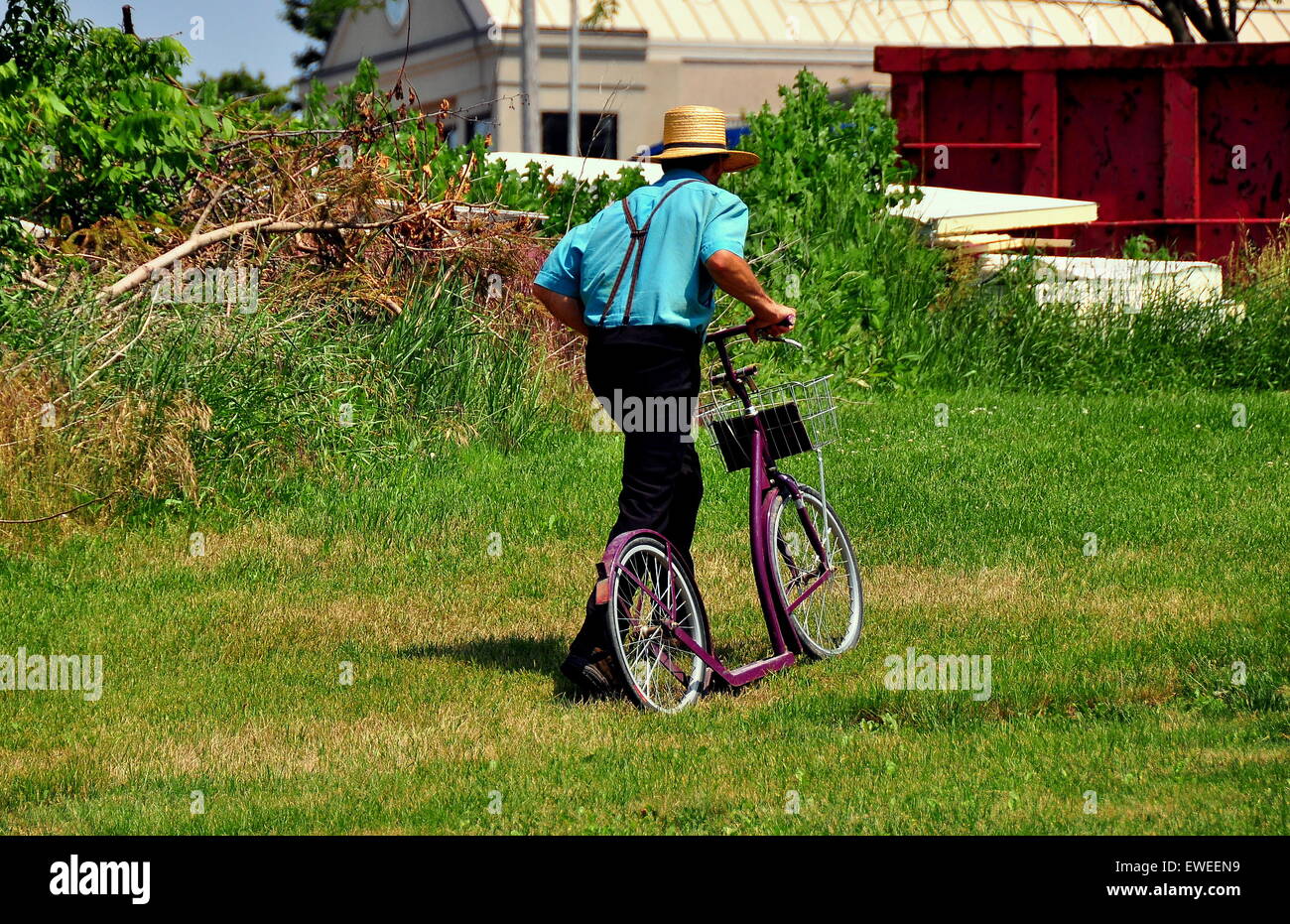 Lancaster County, Pennsylvania Amish man walking his twowheeled