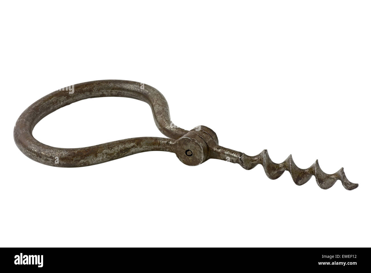 Vintage metal rusty corkscrew handmade. Isolated on white background. Stock Photo