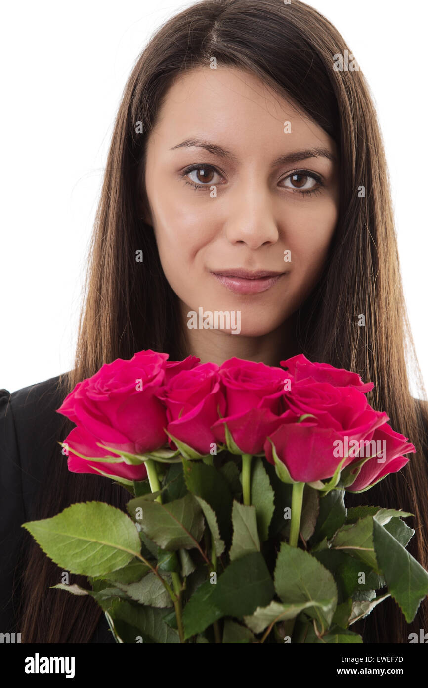 young woman holding a bunch of roses Stock Photo - Alamy