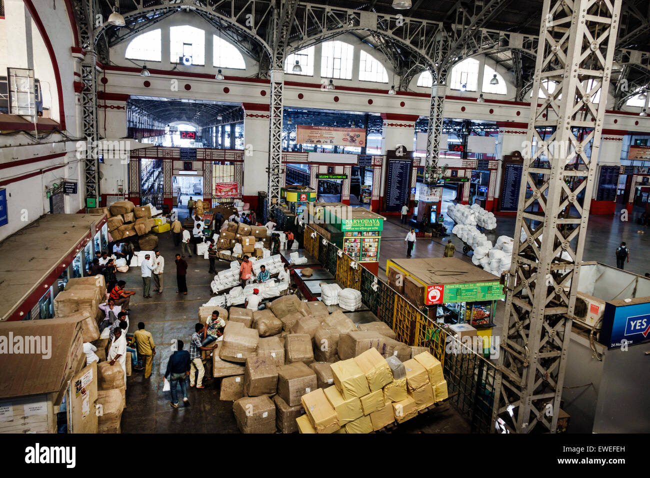 Mumbai India,Mumbai Central Railway Station,train,Western Line,laundry,carts,interior inside,terminal,cargo,boxes,packages,India150303065 Stock Photo