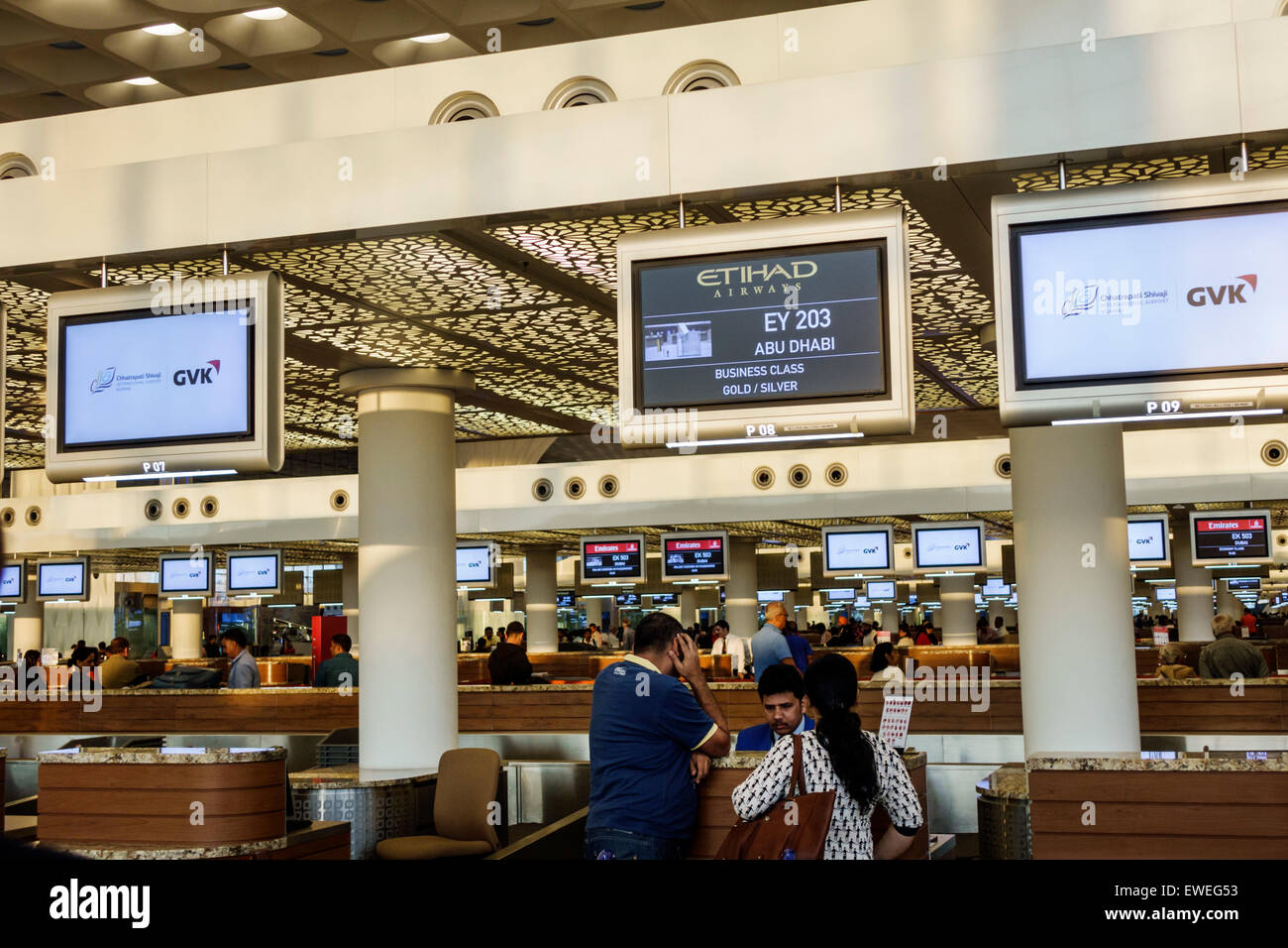 Mumbai India,Indian Asian,Chhatrapati Shivaji International Airport,terminal,check in counter,Etihad Airways,visitors travel traveling tour tourist to Stock Photo