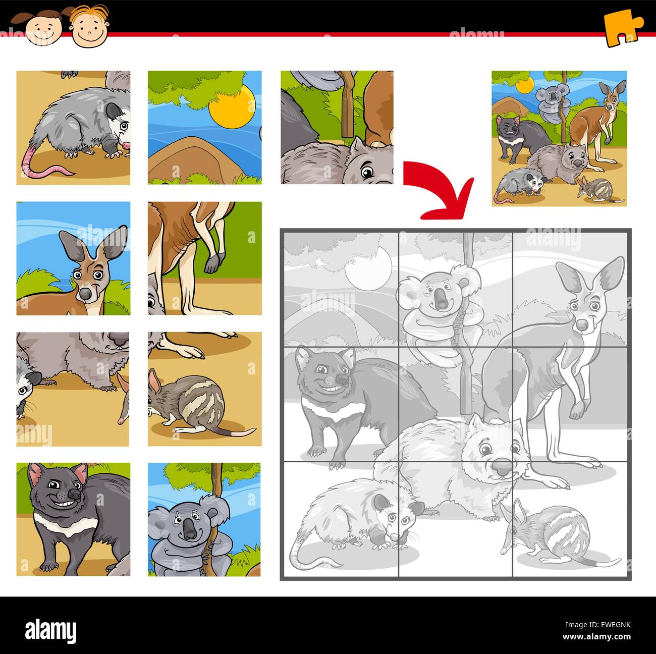 Cartoon Illustration of Education Jigsaw Puzzle Game for Preschool ...