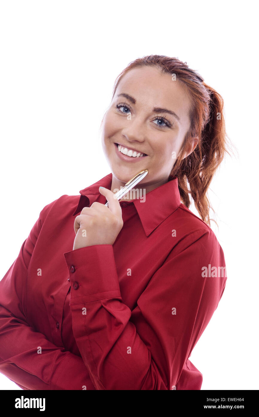 Women thinking pen office hi-res stock photography and images - Alamy