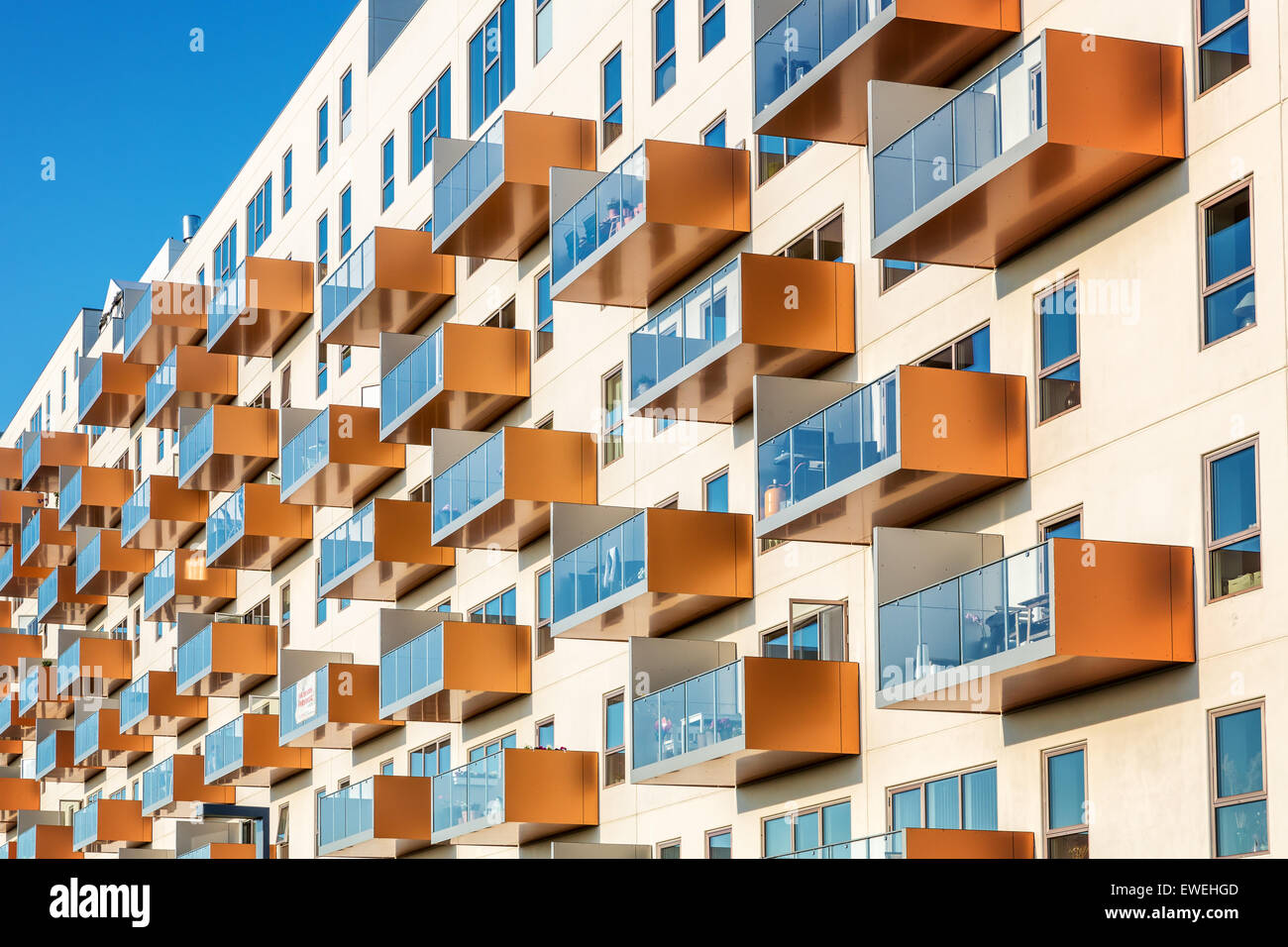 The new Horseshoe apartments, development area of Ørestad, Amager, Copenhagen, Denmark Stock Photo
