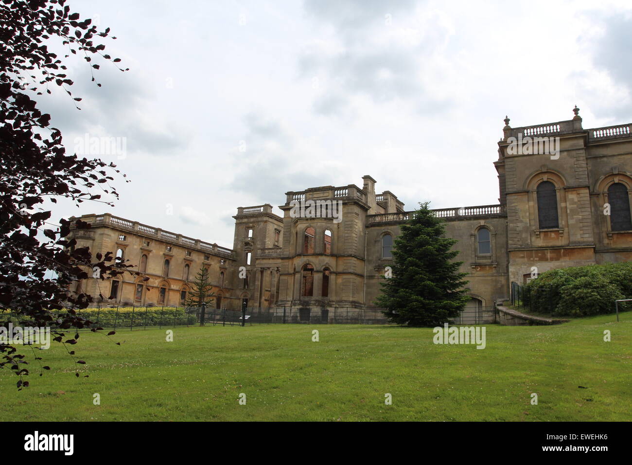 Beautiful stone built Stately Mansion destroyed by fire Stock Photo