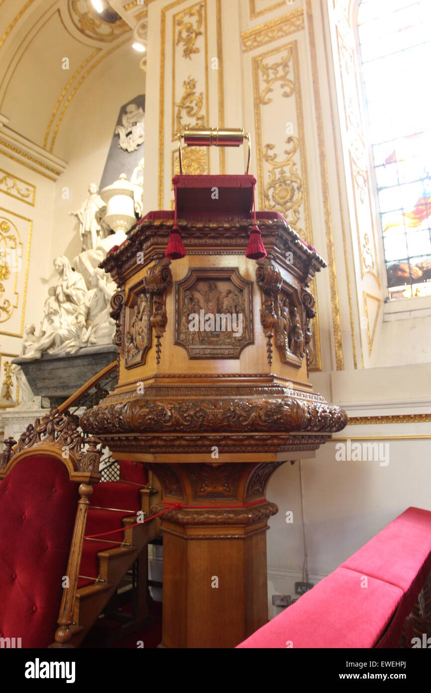 Picturesque pulpit in the church interior of Witley Church Worcestershire England Stock Photo