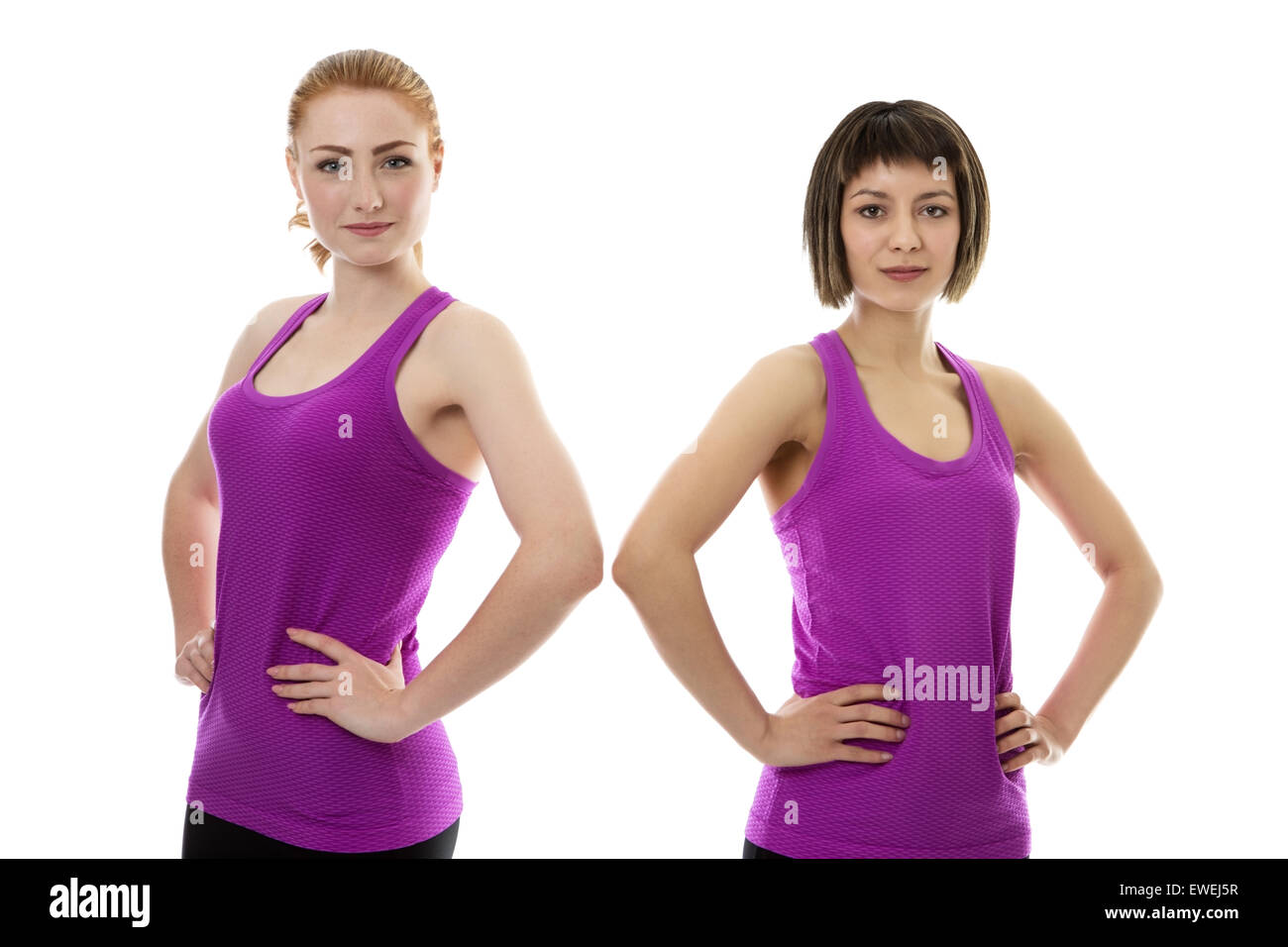 two fitness model wearing gym clothes Stock Photo