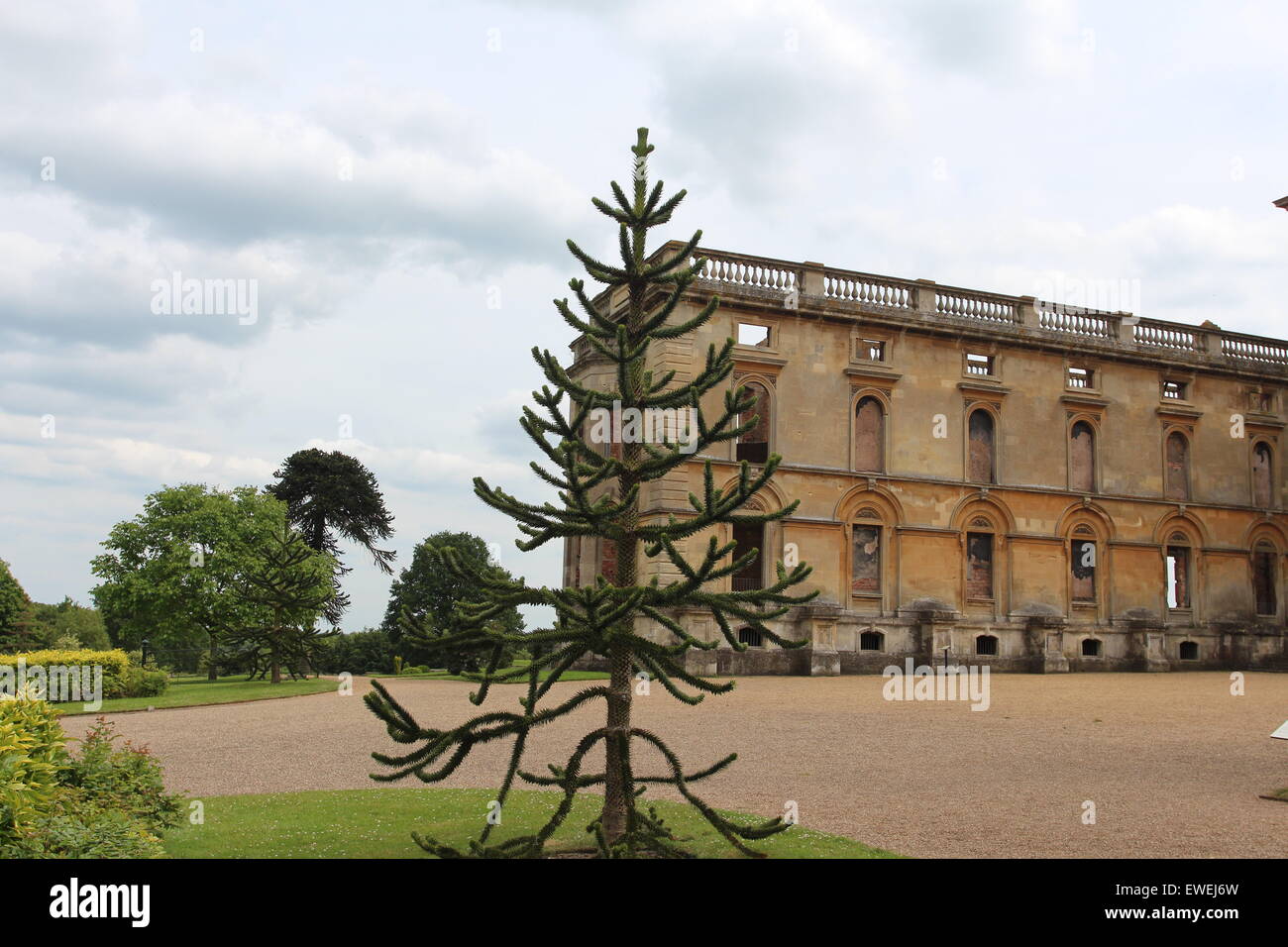 Beautiful stone built Stately Mansion destroyed by fire Stock Photo