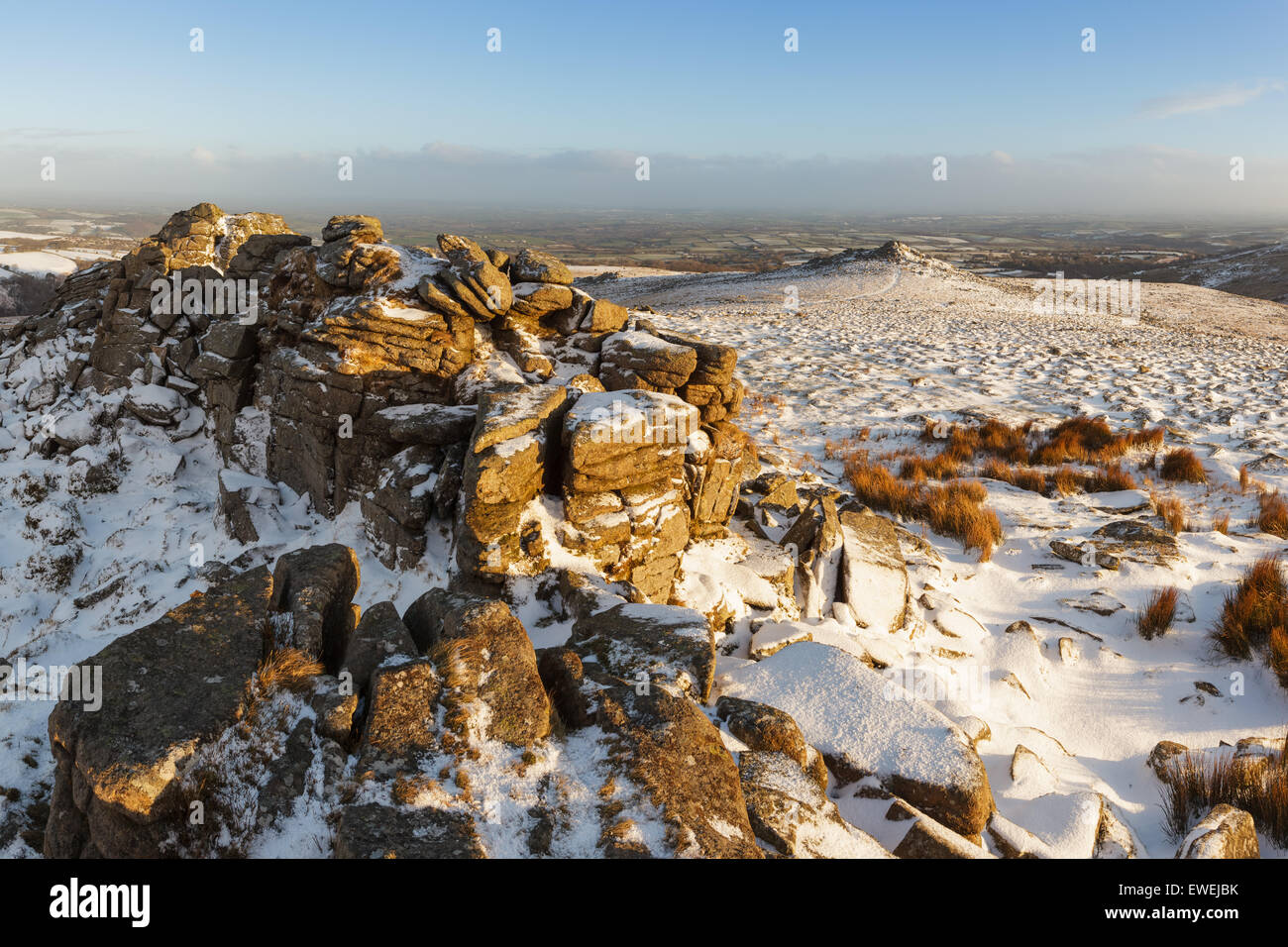 Snowy morning at Belstone Stock Photo